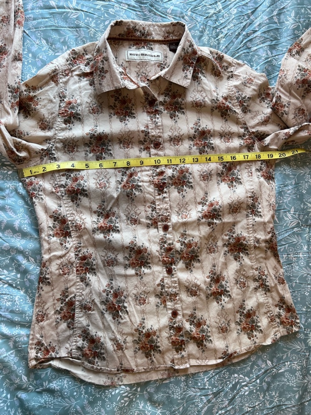 Bit & Bridle Victorian Floral Rose Stripe Button Down Shirt Medium - Picture 8 of 8